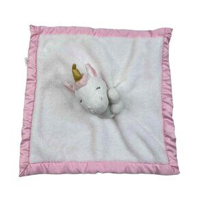 Carters Unicorn Plush Security Blanket Pink & White Baby Lovey 14" x 14" Soft Sa